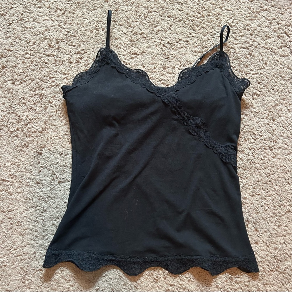 Express Black Lace-Trim Crossover Cami Top Built in Bra Medium